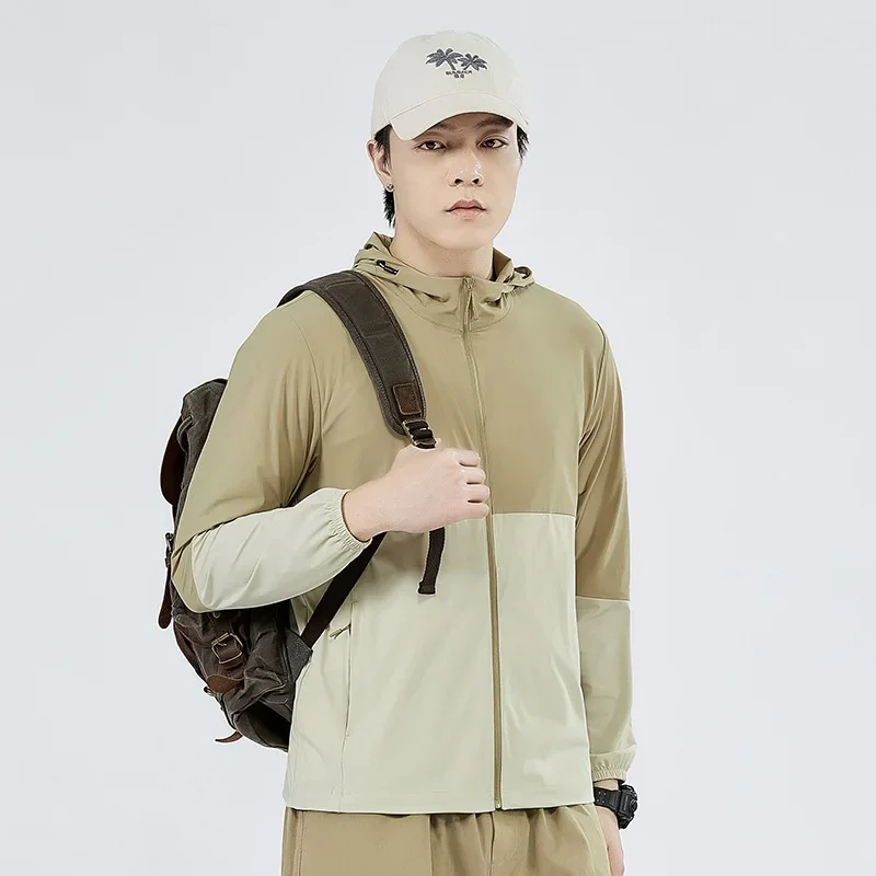 Traje de protección solar UPF50 + para hombre, chaqueta deportiva de seda de hielo transpirable y resistente a los rayos UV para bicicleta, Abrigo con capucha para exteriores, verano, 2024