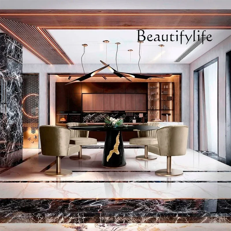 

N40 Light luxury solid wood dining table Large apartment Living room Dining table Creative art High-end home dining table