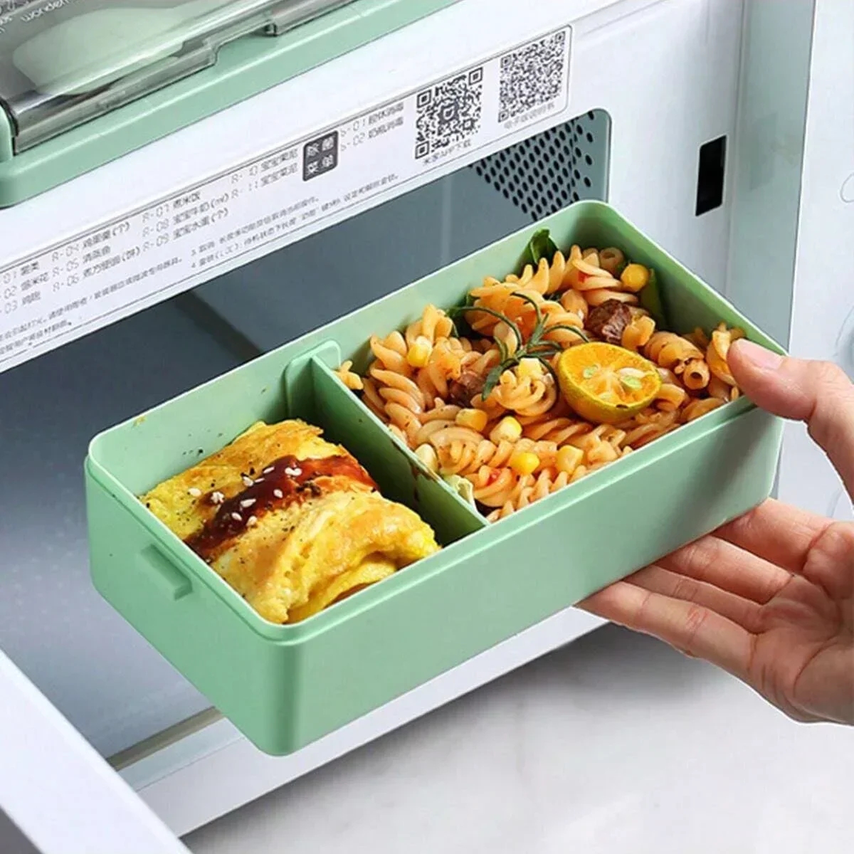 1Set-Double Layer Portable Lunch Box for Kids with Fork and Spoon Microwave Bento Boxes Dinnerware Set Food Storage Container