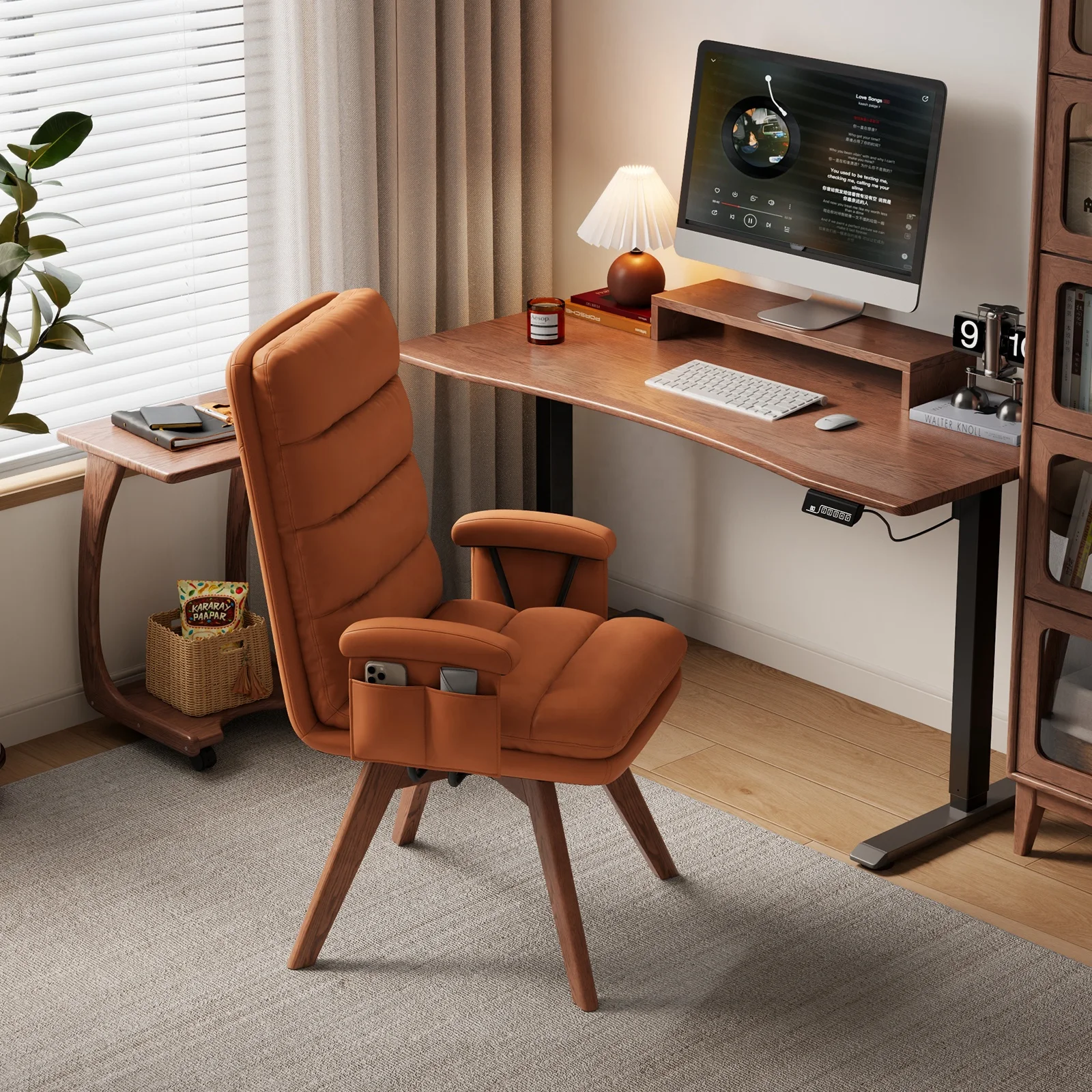 # Cadeira de Escritório Giratória em Couro PU com Suporte Lombar Ergonômico e Encosto para Conforto em Casa, Escritório e Oficina, Ideal para Longas H