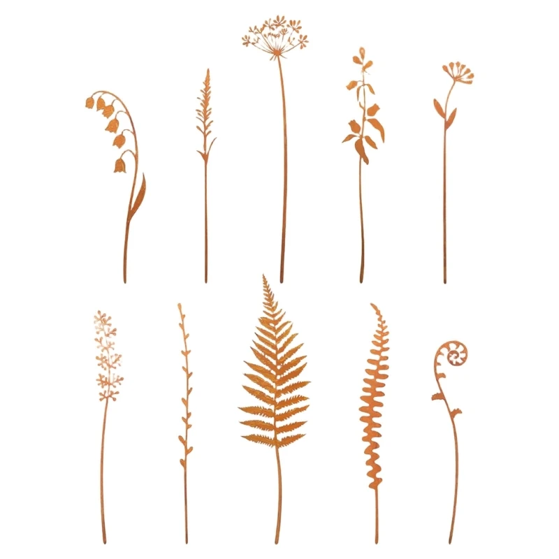 

5PCS Antique Fern Support Stake Outdoor Iron Art Yard Stake For Garden Decoration Patios Lawns Landscape Accessories