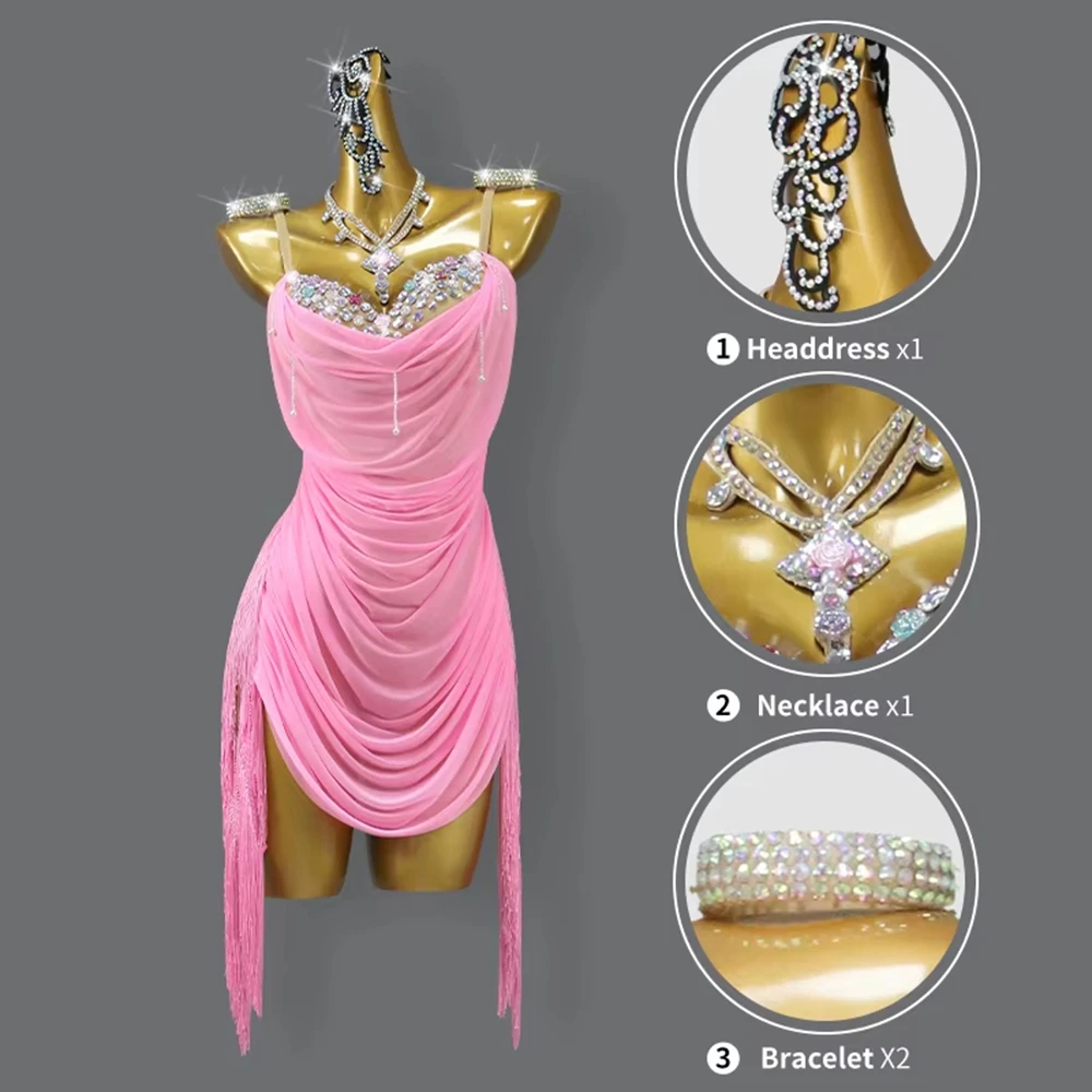 2025 New Latin Dance Dress Sexy Stage Costume Women Prom Evening Competition Skirt Line Suit Prom Ball Sports Clothes Customized