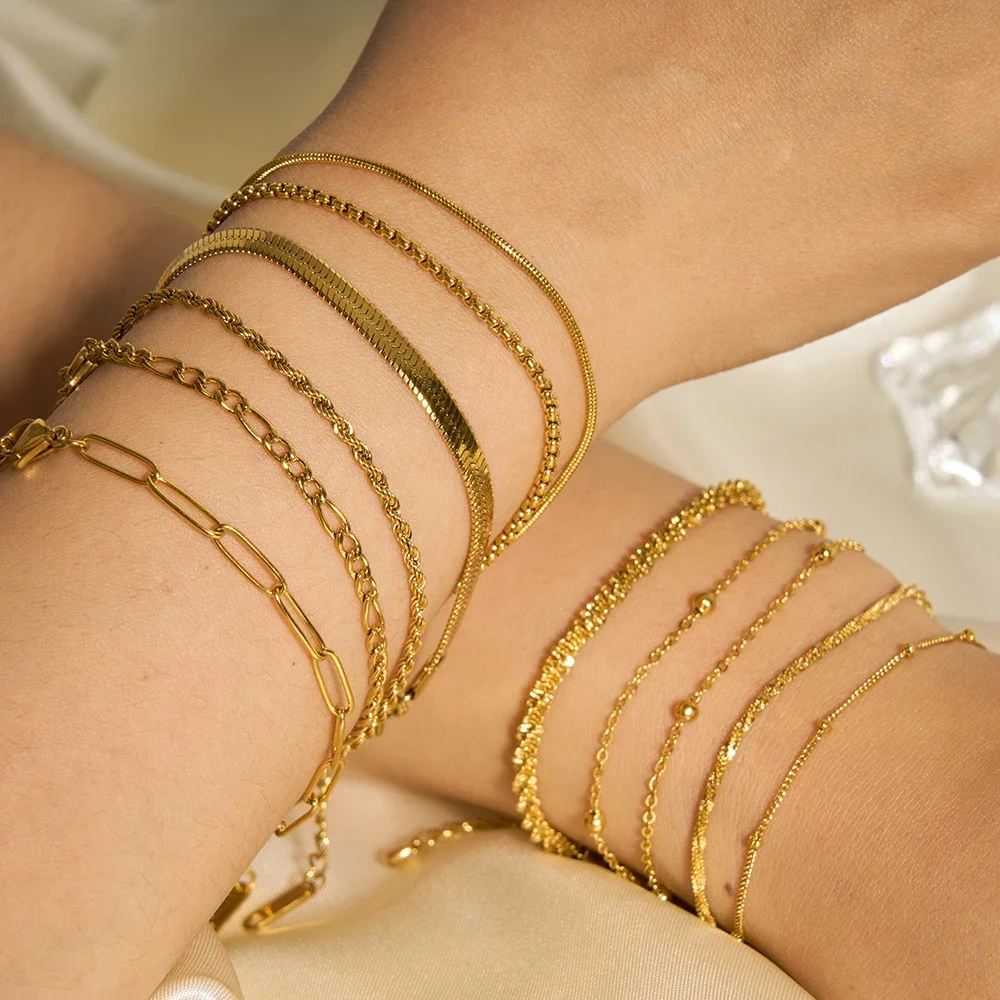 Gold Color Bracelet set Stainless Steel Twist Cuban Chain Bracelet for Women Chain Bracelet Jewelry Gifts Wholesale Dropshipping