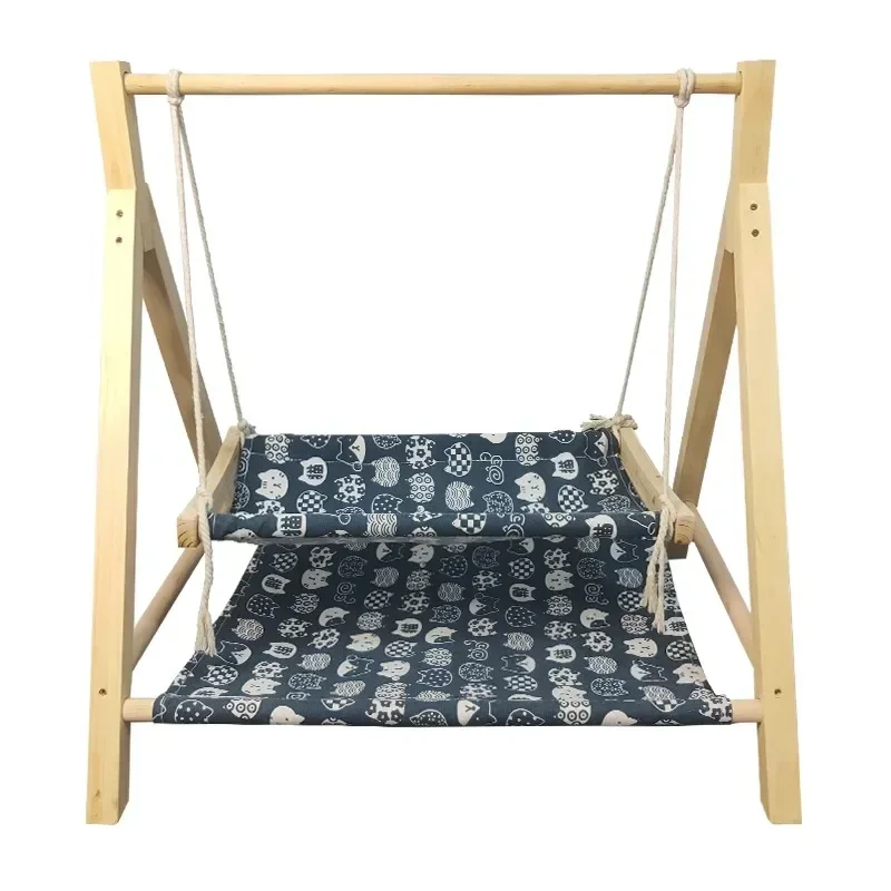 Dual-Layer Solid Wood Pet Hammock Summer Breeze Cat Swing Thickened Wood Cat Nest Comfortably Stable Cat Bed