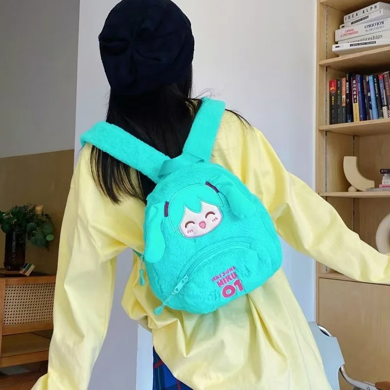 Mochila de felpa de dibujos animados Kawaii Hatsune Miku, bolso de muñeca, bolso de hombro de mano bonito de felpa, bolso de mano de regalo