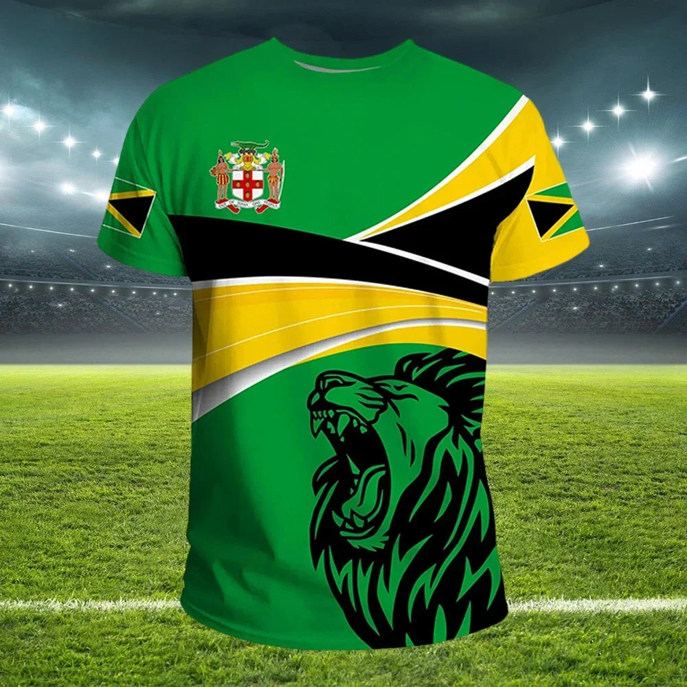 2024 New Jamaica stine Flag Graphic 3D Printed T-shirt Jamaica National Emblem Men\'s Tops National Day Gifts Personalized Tee