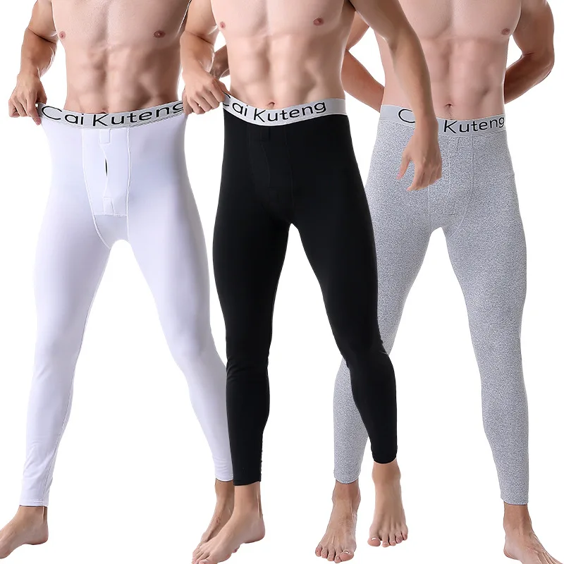 2Pcs Mens Underwear Winter Long Sleeve Thermal Underwear Thick Fleece T-shirt Round Neck Slim Bottoming Shirt and Pants White