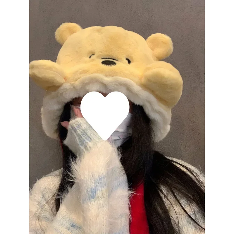 

Disney Winnie Bear Furry Hat Women's Winter Plush Warm Cute Mickey Donald Duck Ear-Protecting Plush Hat Trendy