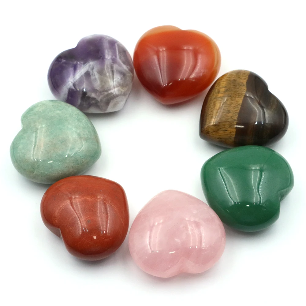 

Natural Stone Heart Shaped Statue Reiki Healing Crystal Amethyst 7 Chakra Mineral Thumb Gemstone Agate Home Decoration Love Gift