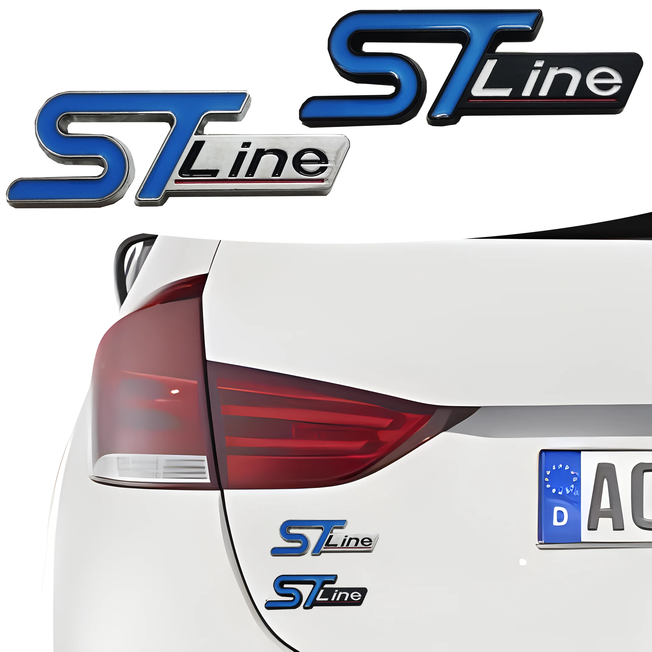 ST-Line metal automotive stickers for the middle grille rear and fender, applicable to Ford Focus, Mondeo, Edge and Explorer