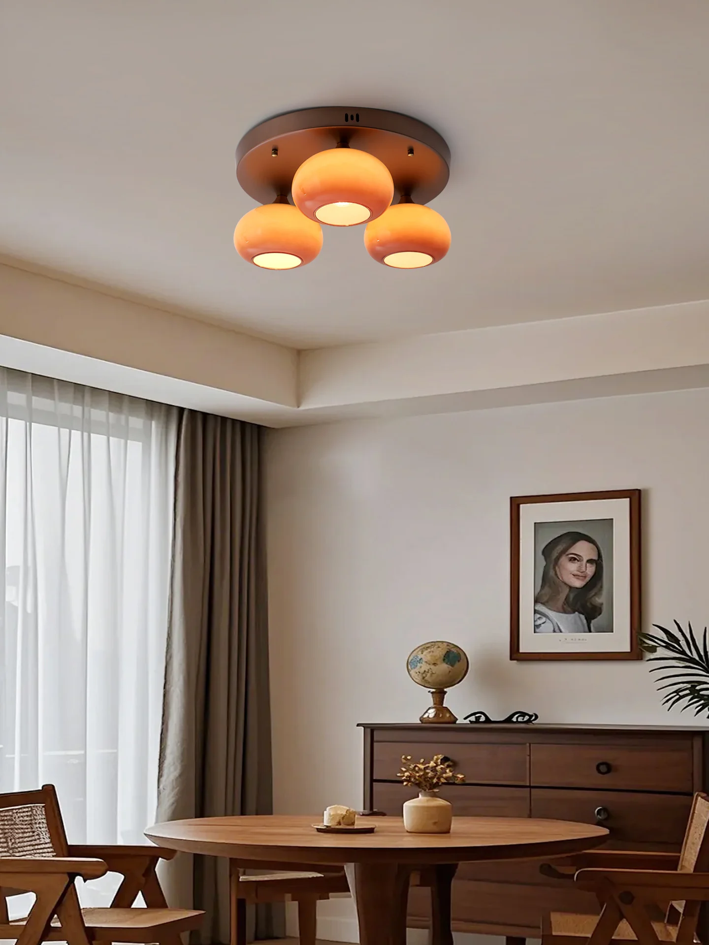 Chinese modern living room ceiling light retro caramel color persimmon glass hall eye protection ceiling