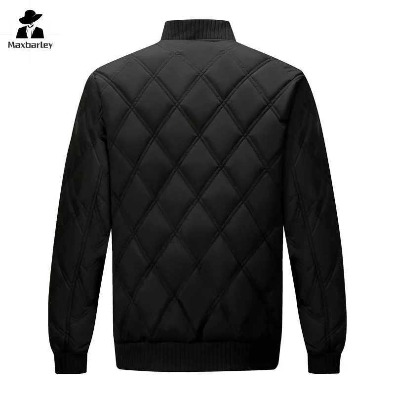 2024 New Winter Warm Baseball Jacket Men's Trendy Casual Thickened Rhombic Quilted Cotton Padded Jacket Male Business Warm Coat