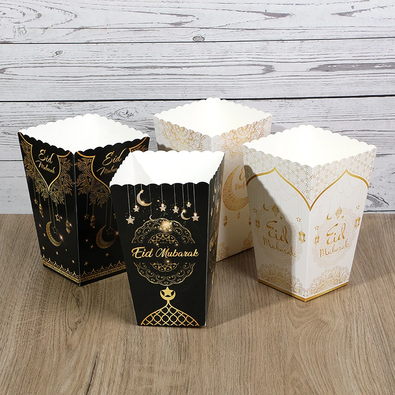 6pcs  EID Mubarak Paper Popcorn  Ramadan Kareem Party Snack Candy Box Ramadan Decorations For Home Islamic Muslim Party Supplies