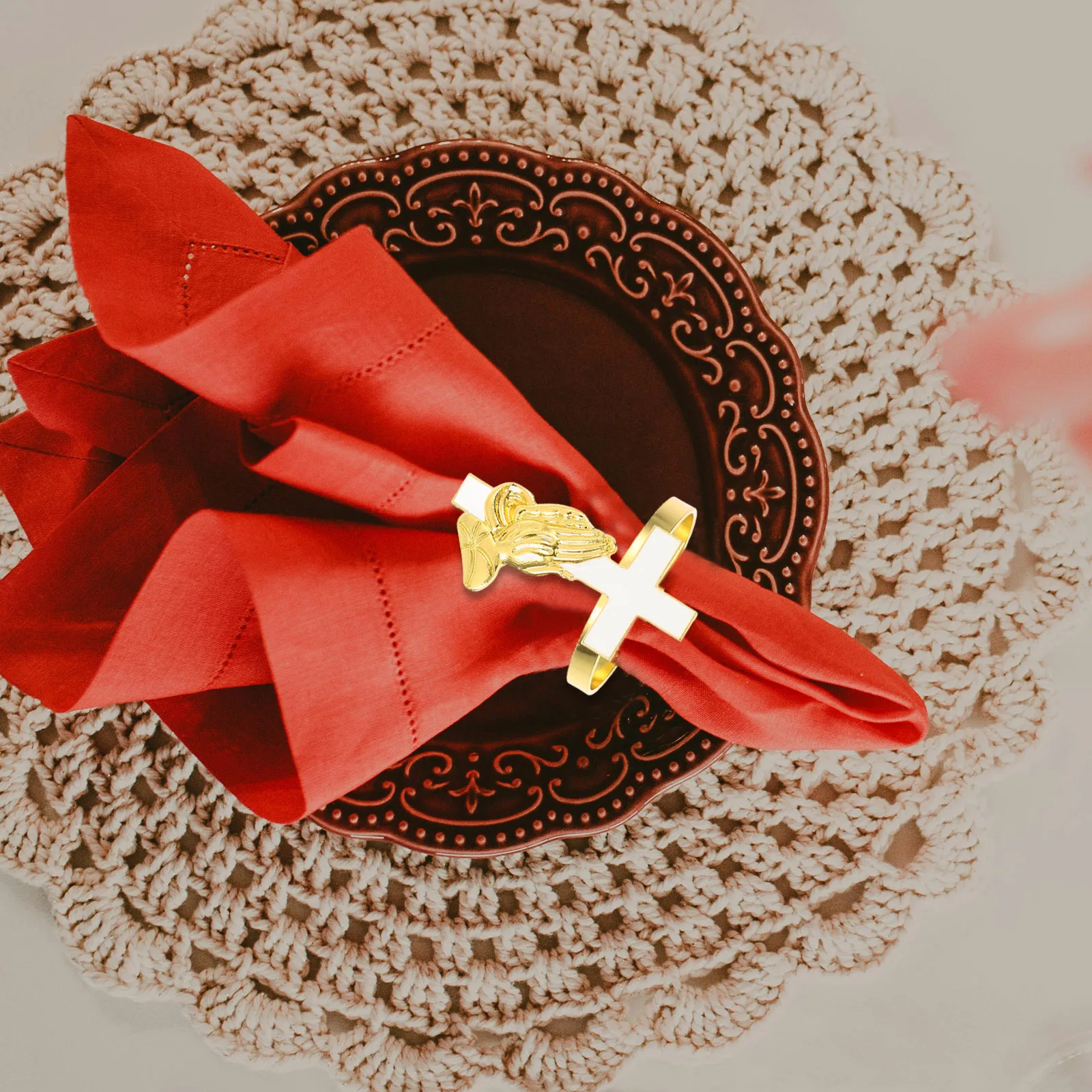 

4Pcs Cross Shaped Napkin Rings Metal Buckles Wedding Table Decoration Accessories Cross Napkin Rings Serviette Ring