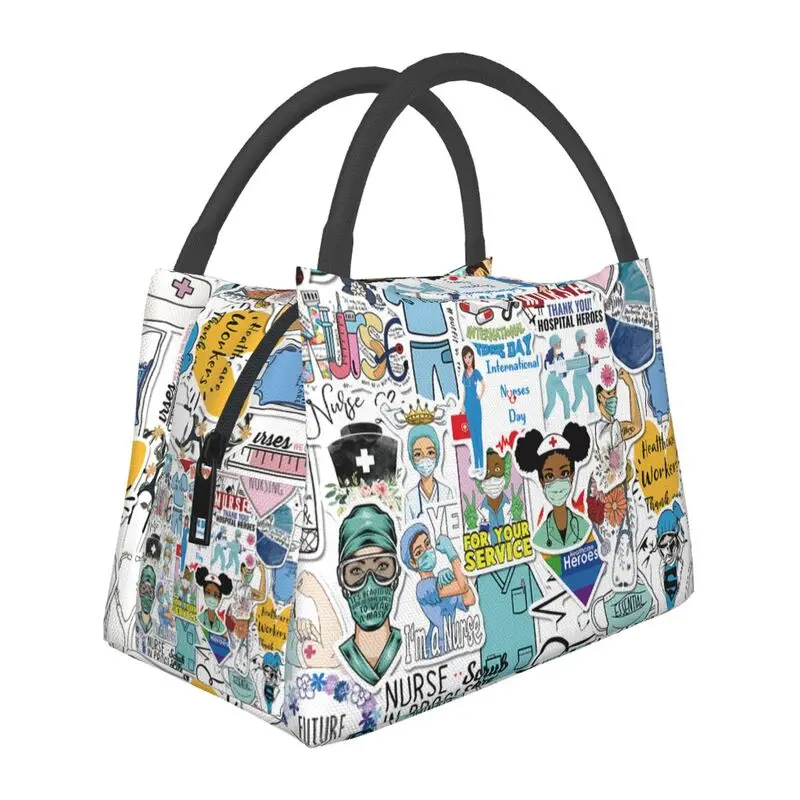 

Custom Cartoon Doctors Nurse Insulated Lunch Bags for Outdoor Picnic Nursing Medical Print Portable Thermal Cooler Lunch Box