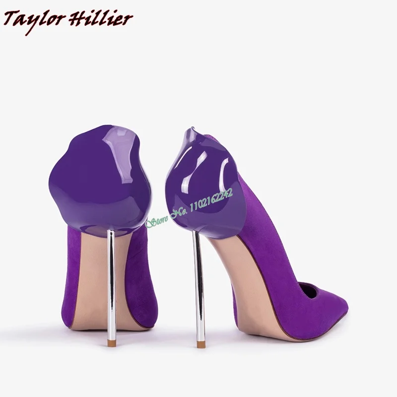 Autumn New Purple Bud Heels Pumps Pointed Toe Stiletto Genuine Leather Elegant High Heels Fashionable Office Women\'S Shoes 43