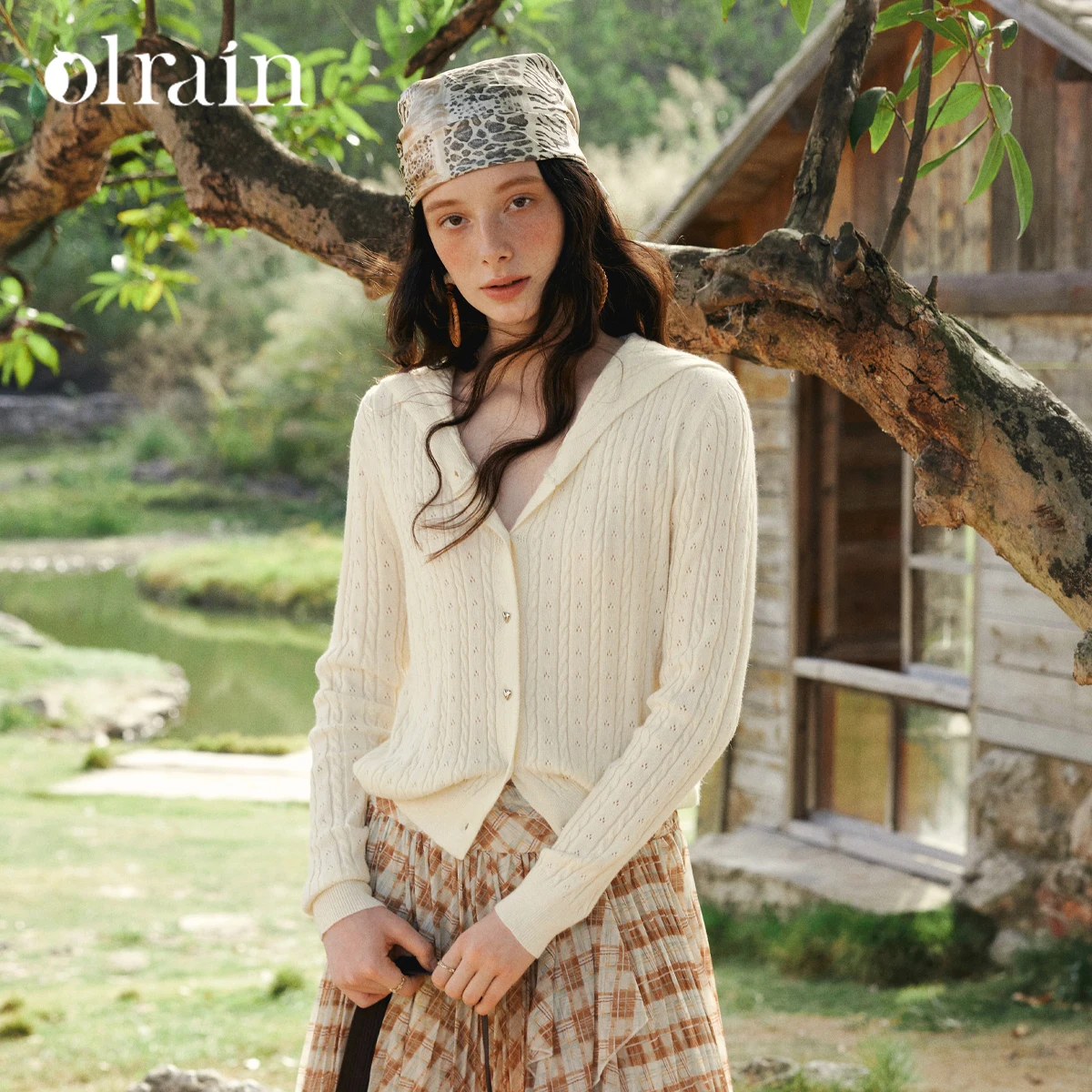 

OLrain женский вязаный кардиган 2026, весенние винтажные свитера с матросским воротником, повседневные джемперы с длинными рукавами и металлическими пуговицами O58CZ002915