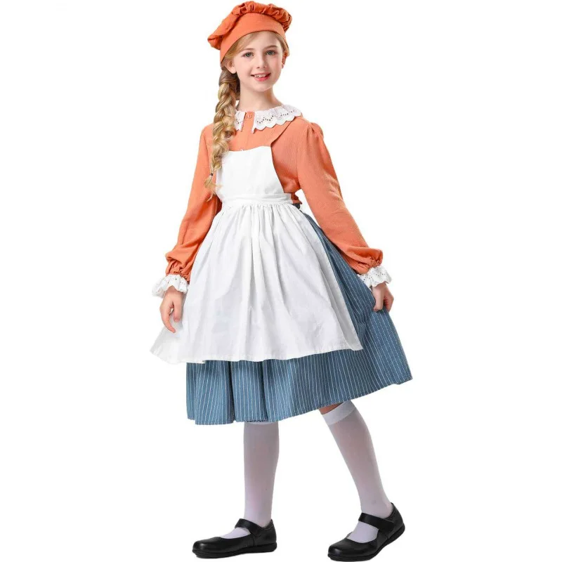 Ropa campesina medieval Disfraz de sirvienta de Halloween Vestido de granja estilo campestre de la abuela Traje de granja británica