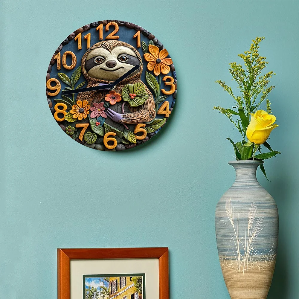 Sloth Wall Clock with 3D Effect –DIY Clock Kit with High-Definition Printing – Ideal for Home, Father's Day and Graduation Decor