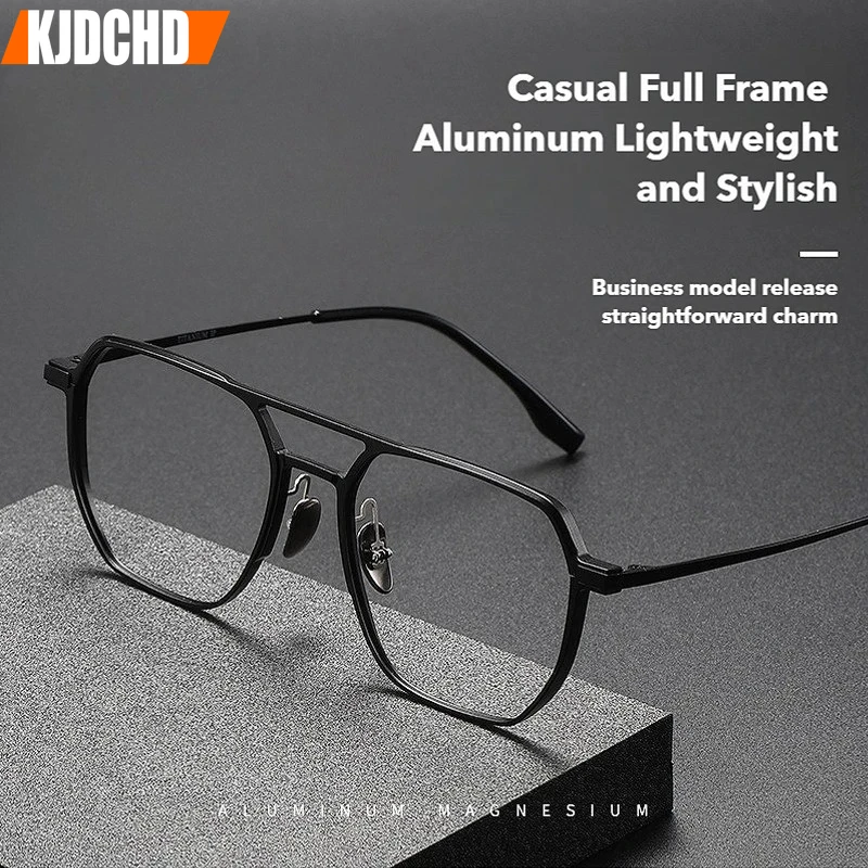 

KJDCHD Large Frame Aluminum Frame Titanium Business Anti-Blue Light Reading Glasses Men Ladies Customizable Prescription Women