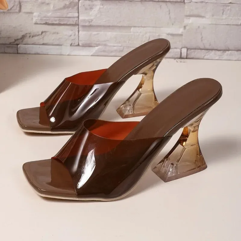 بالإضافة إلى حجم أحذية نسائية مثير كلمة واحدة ساحة تو النعال فم السمكة كتلة كعب صندل كعب عالٍ #4