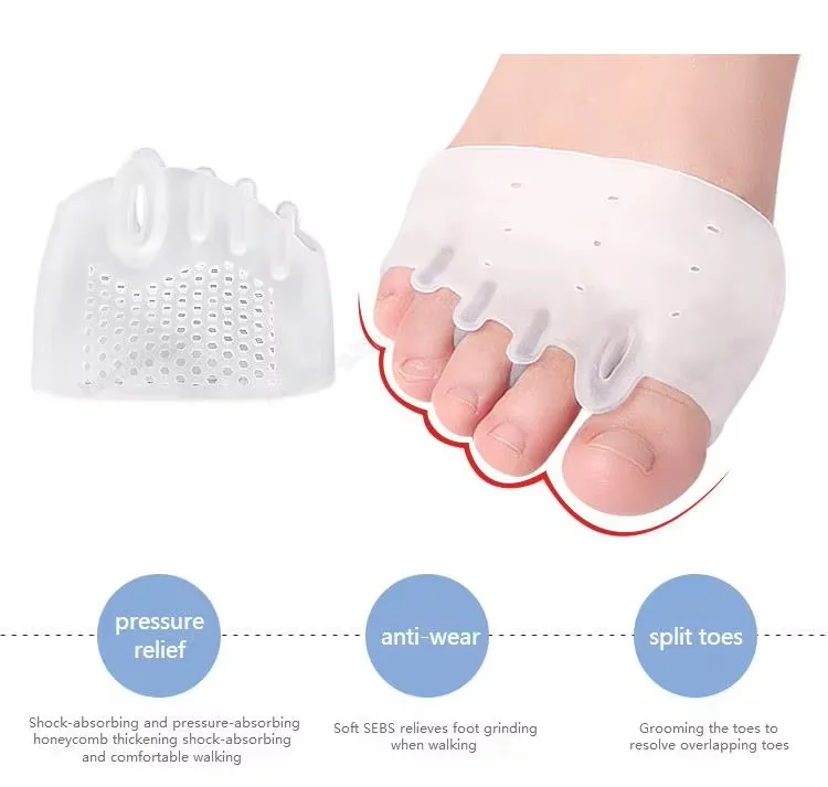 Forefoot cushion, silicone insole, comfortable orthotic insole, toe separator, foot care