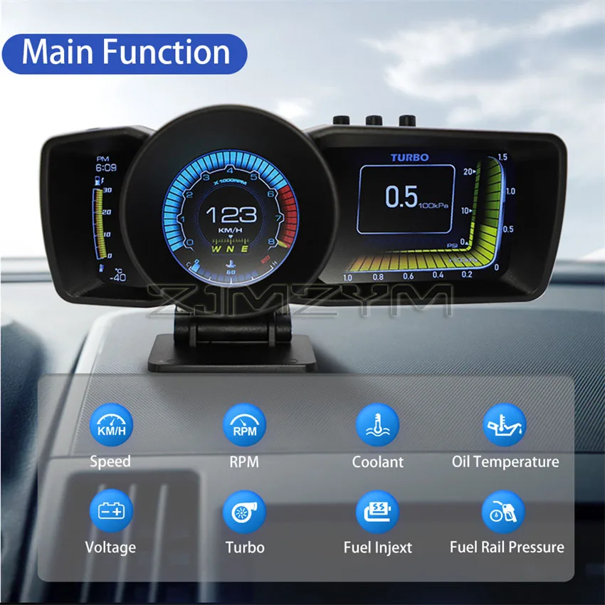 Dual System Car Head Up Display OBD GPS Auto Display Smart Car Speedometer Auto Gauge Security Alarm Water&Oil Temp. RPM