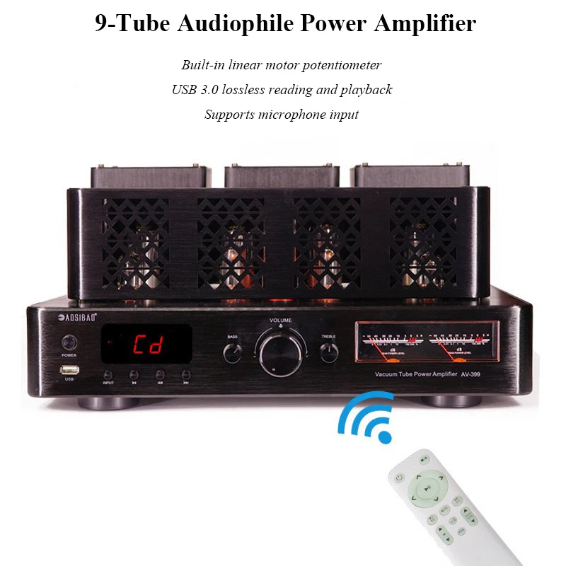 Amplificador de potência de áudio com tubo integrado, saída de 200w × 2, bluetooth 5.0, amplificador doméstico profissional, entrada coaxial óptica de 2.1 canais