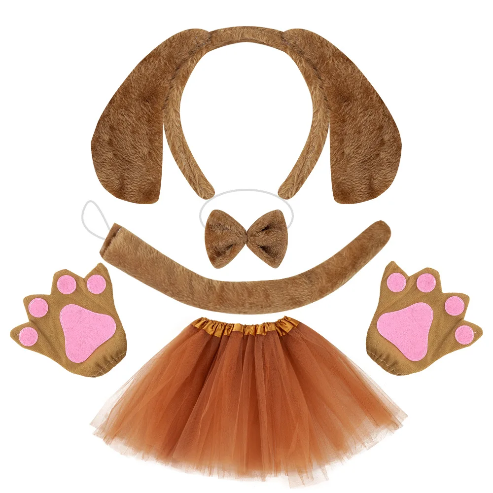 Halloween anime meninas adultos crianças manchado orelhas de cachorro bonito pelúcia engraçado animal nariz cauda bandana saia traje cosplay adereços