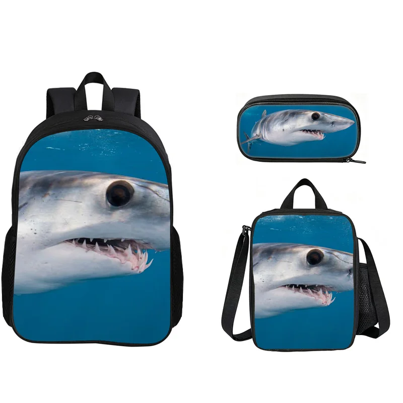 Shark 3Pcs Set Backpack for Kids Boys Girls Students School Bag with Lunch Bag Pencil Case Lightweight Large Capacity