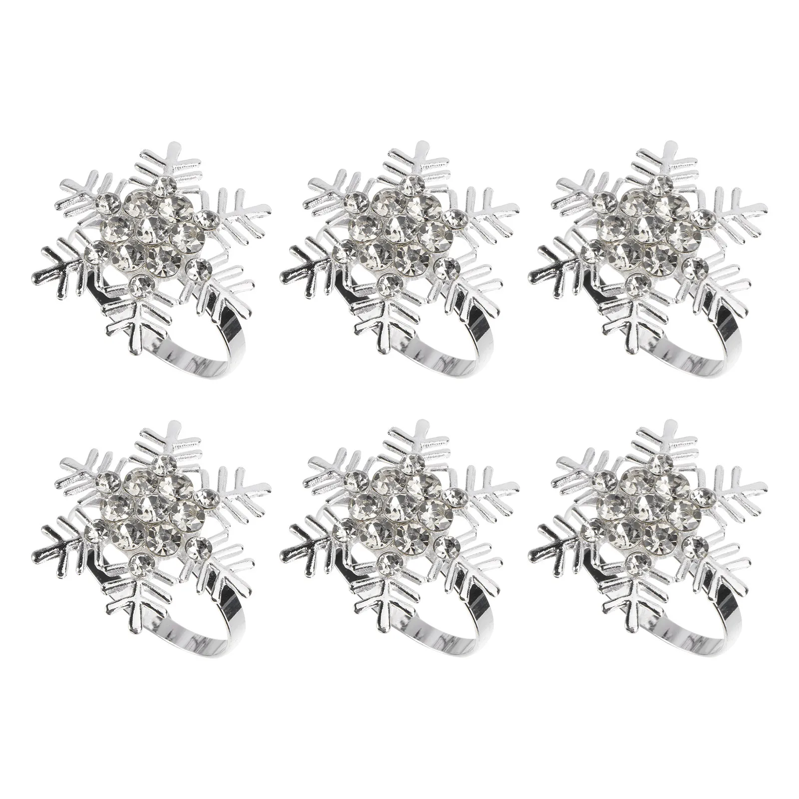 

6Pcs Napkin Rings Winter Snowflake Pattern Rhinestone Accents Elegant Table Setting Decor for Holiday Wedding Party Events