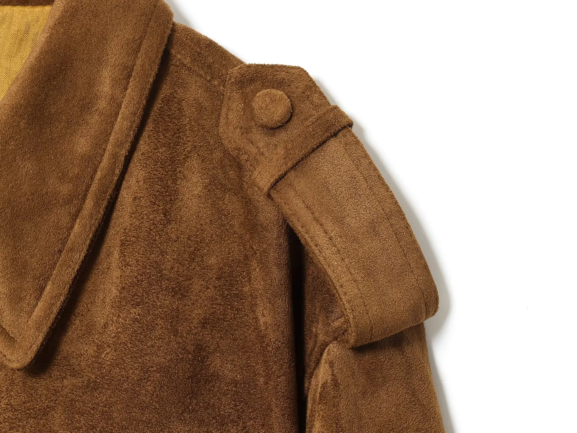 2025 패션 신상 여성 가을/겨울 스웨이드 재킷 숏 길이 포켓 디자인 노치드 라펠 드롭 숄더 슬리브