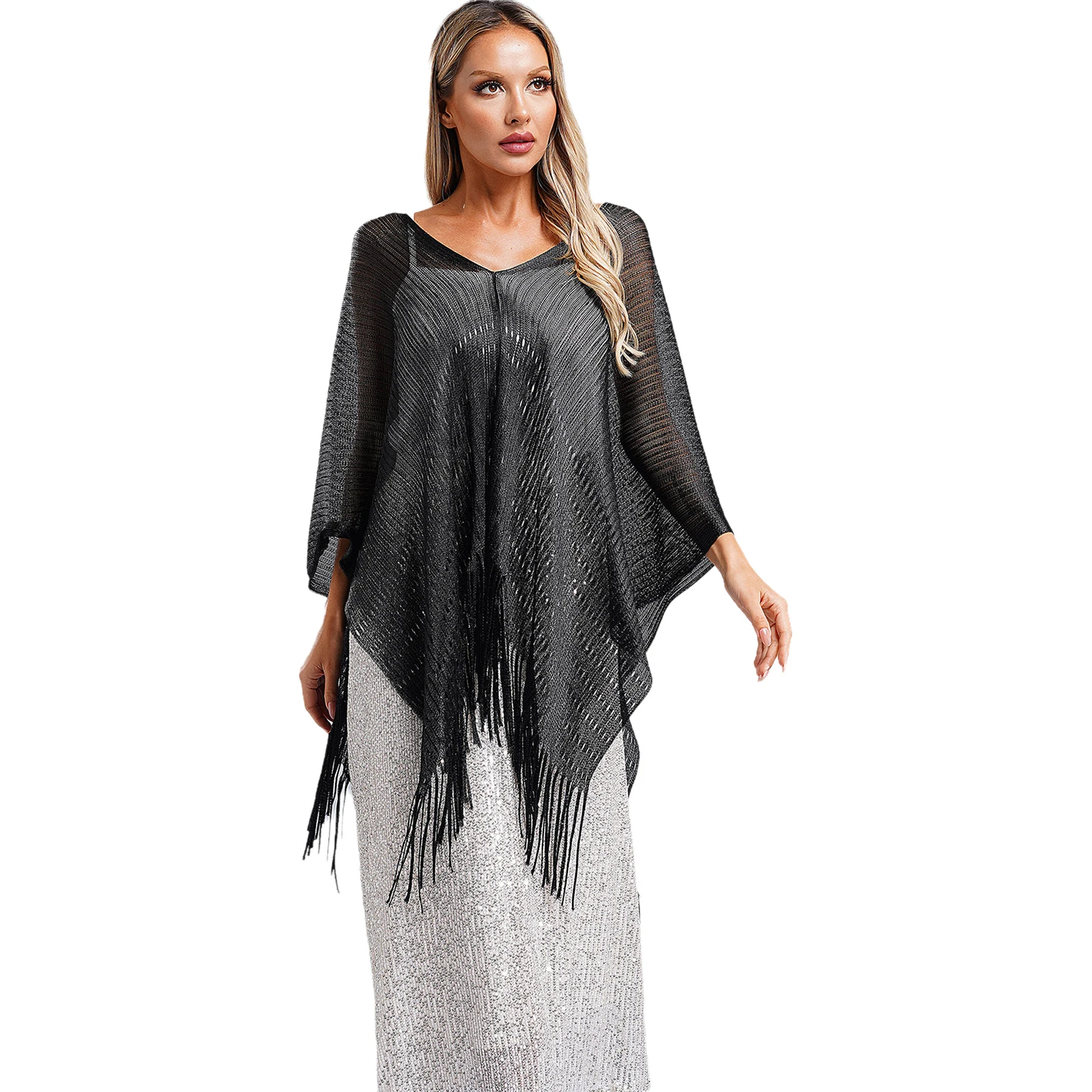 Akcesoria ślubne Damskie okłady Pullover Cape Tassel Trim Bridal Bolero Shawl Wrap Scarf for Swimwear Cocktail Dress Cover Up