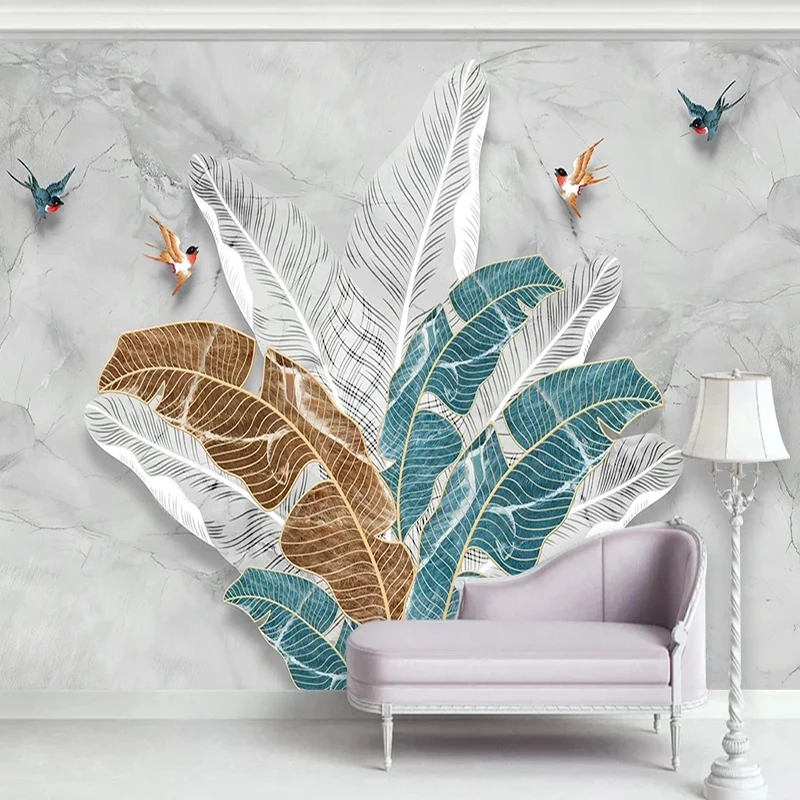 Custom Mural Wallpaper Nordic Line Tropical Leaves Fresco Living Room TV Sofa Bedroom Backdrop Home Decor Papel De Parede