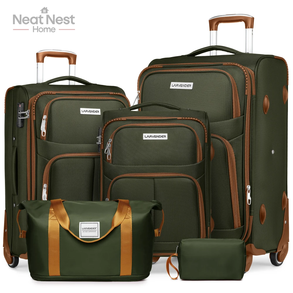 

5 Piece spacious Luggage Sets,Soft side Expandable Suitcases Set, With Durable and silent Spinner Wheels & TSA Lock for travel