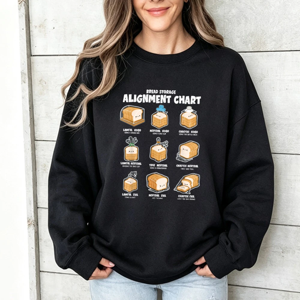 Bread Storage Alignment Chart Bread Maker Funny Baker Crewneck Pullovers Fun Chart Sweatshirt D&D Alignment Bread Meme Top