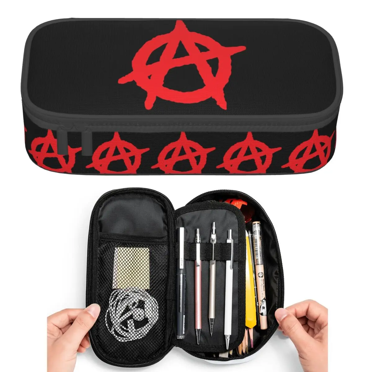 

Red Anarchy Logo Large Pencil Cases for Student Pen Box Pencil Bag Big Capacity Pencil Pouch Pen Holder