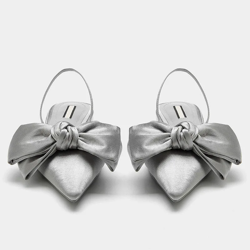 

Like Fashion Design Big Butterfly Knot Women Flat Mules Sandals High Quality Cozy Patent Pointed Toe Back Strap Shoes