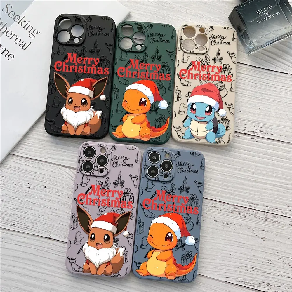 

Christmas Phone Case For iPhone 17 16 15 14 13 12 11 Pro Max Eevee Charmander Squirtle Cases For iPhone 17 Air 16 Plus 16E Cover