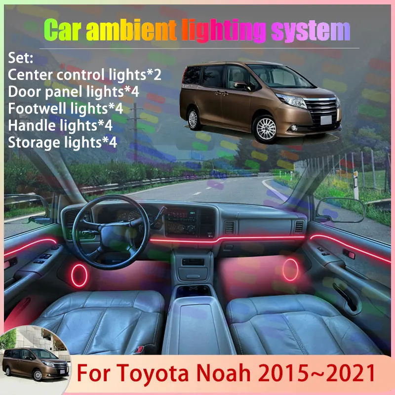 

Для Toyota Noah MK3 R80 2015 ~ 2021 Voxy Esquire 2/18 в 1, автомобильная атмосферная лампа, RGB абажур, ансамбль, стример, атмосферный набор