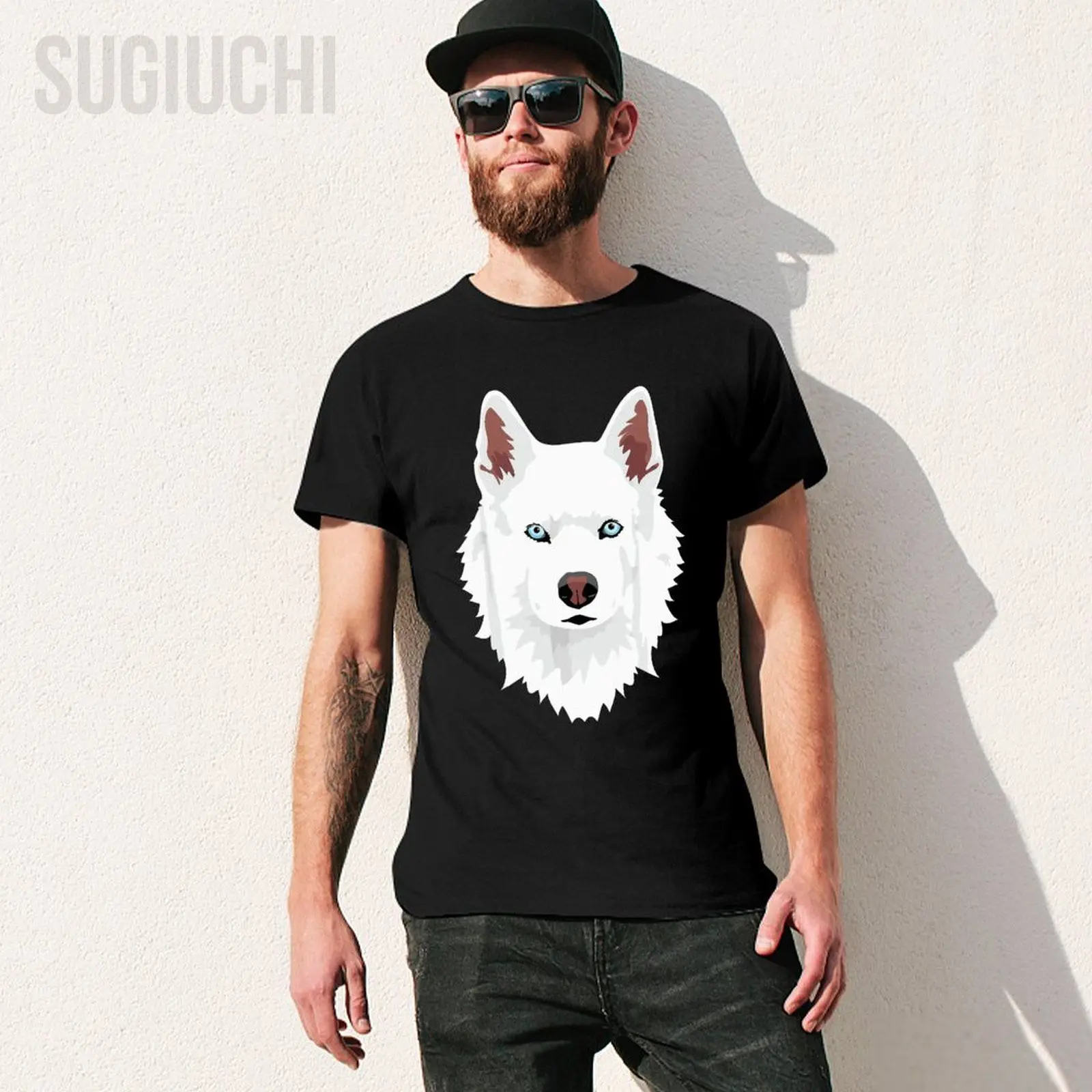 Unisex Men White Siberian Husky Canine White Snow Dog Tshirt Tees T Shirts Women Boys 100% Cotton T-Shirt