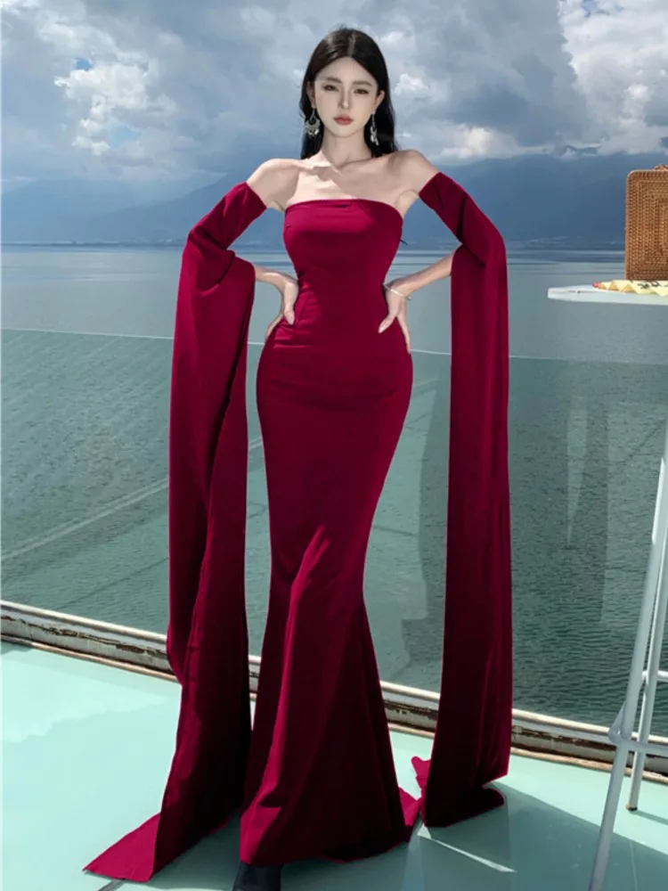 Elegant Sexy Designer Evening Party Dresses Bodycon Hollow Out Backless Wedding Robe Women Summer Solid Formal Occasion Dress