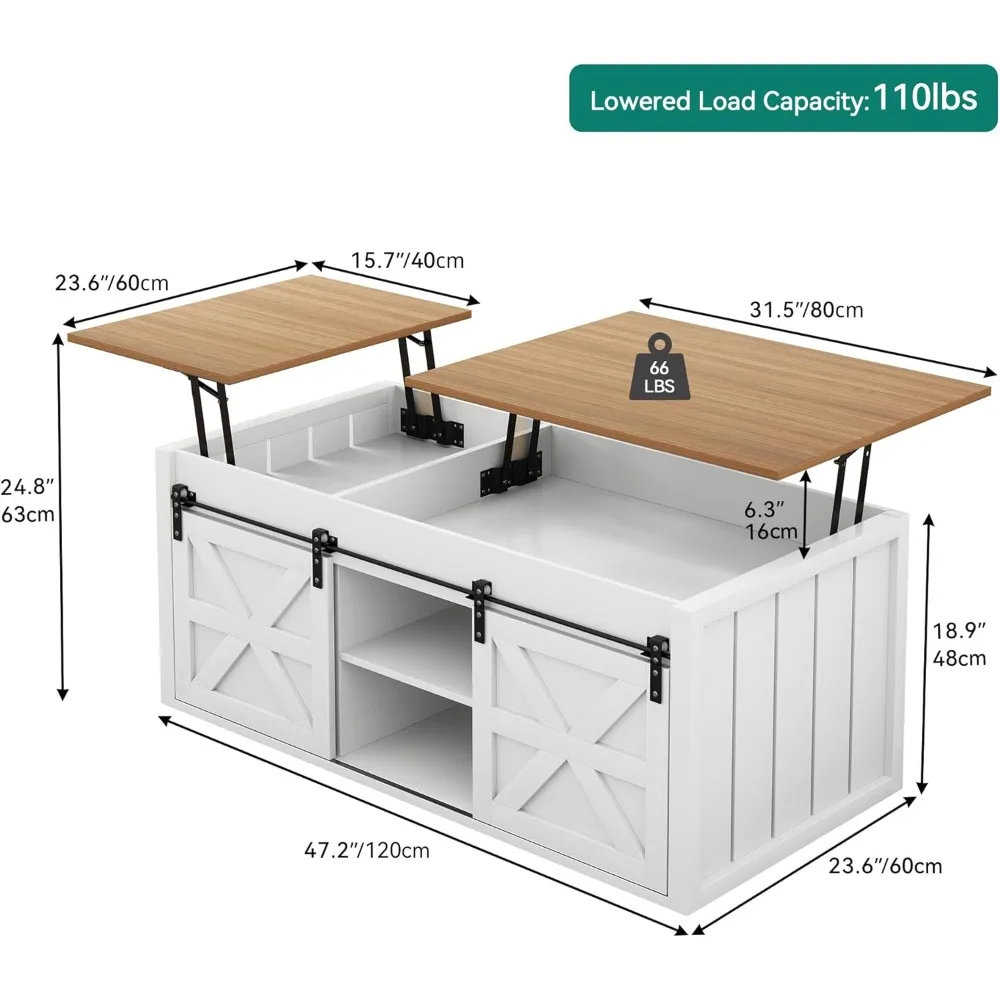 48 дюймовый фермерский подъемный журнальный столик с раздвижной дверью сарая и скрытым отсеком для хранения, подходит для гостиной