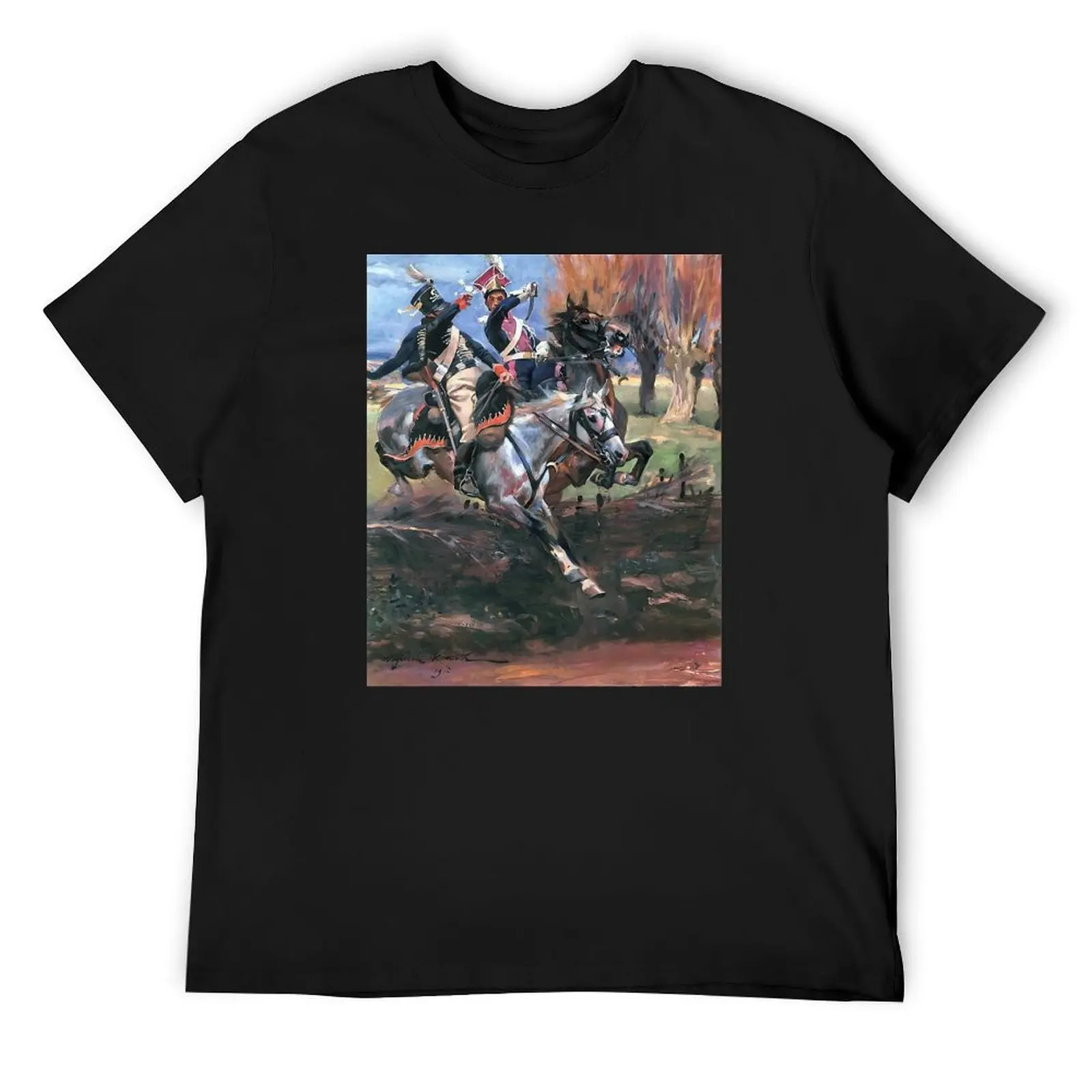 Polish Chevau-léger and Prussian Hussar in Combat by Wojciech Kossak T-Shirt cheap stuff vintage oversized t shirts for men