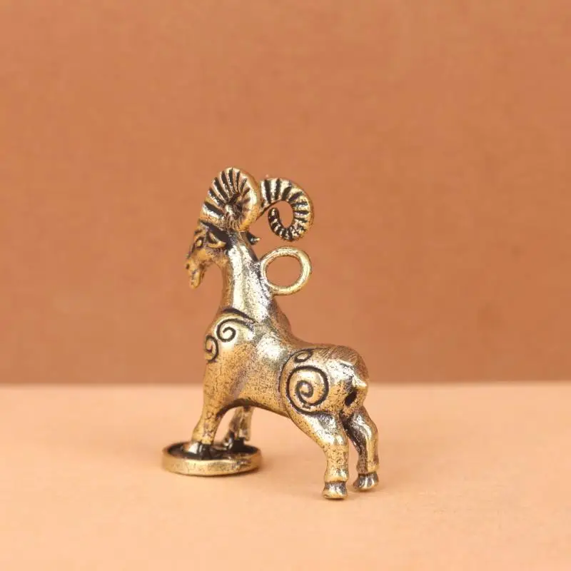 New 1PC Solid Brass Zodiac Sheep Statue Flat Base Desk Ornament Chinese Auspicious Meaning Desktop Decoration