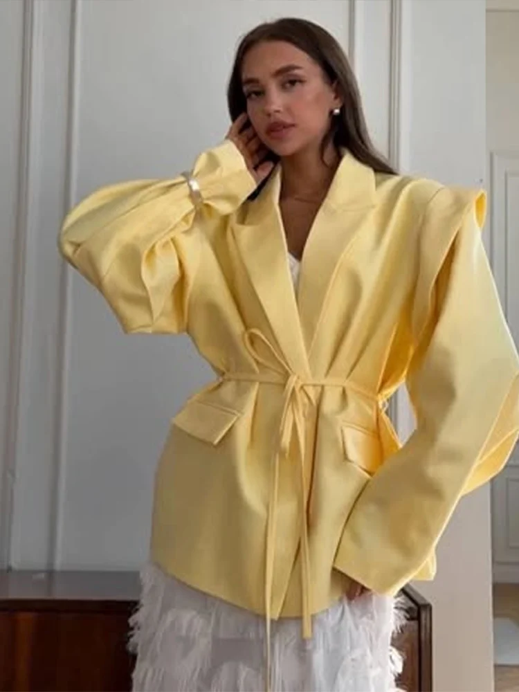 

Solid Lapel Blazer Jacket For Women Oversize Notched Single Breasted Shoulder Pads Jackets2025 Office Lady LongSleeve Topsпиджак
