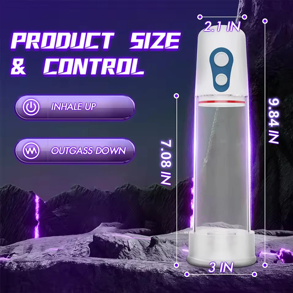 Men's Penis Pump Sex Toy Button-Operated Style Automatic Enlargement and Extension Pump for Men; Adult Male Insertive Sex Toy view 2
