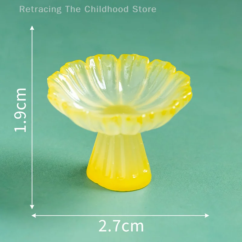 4 stks/set Poppenhuis Miniatuur Fruitschaal Plaat Hoge Lade Taart Plaat Thee Kom Model Keuken Accessoires Voor Poppenhuis Decor Speelgoed