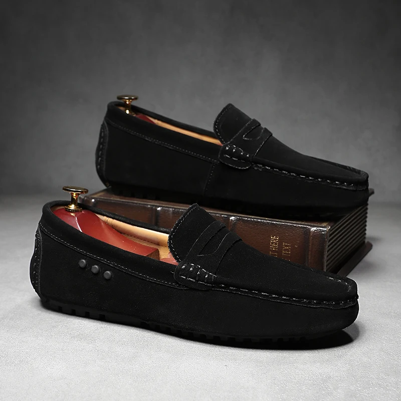 

Мужские лоферы Penny, топсайдеры, деловые туфли большого размера 48, замшевые мужские мокасины, мужская повседневная обувь для вождения, без шнуровки на плоской подошве