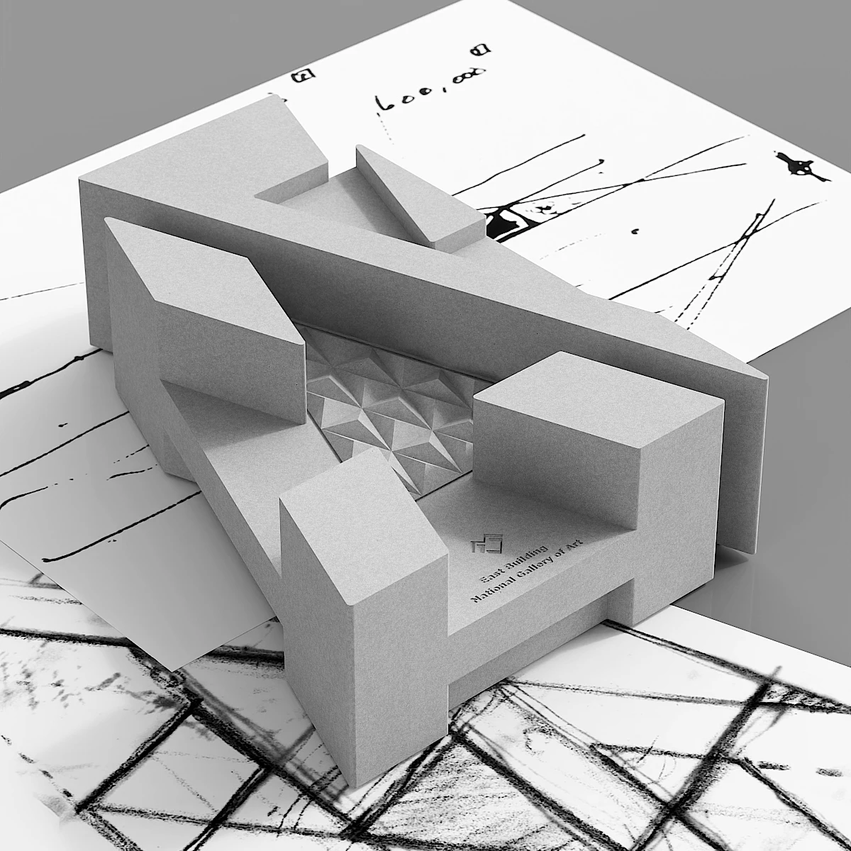 Famous Architect I.M. Pei's 'East Museum' Cement Building Model Concrete Living Room Home Decoration Ornaments